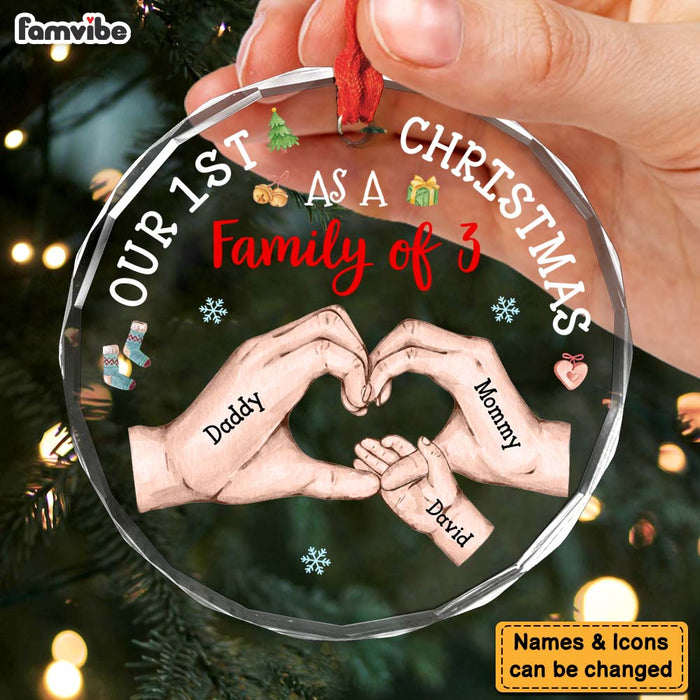 Personalized Baby's First Christmas As A Family Circle Glass Ornament 35133 1