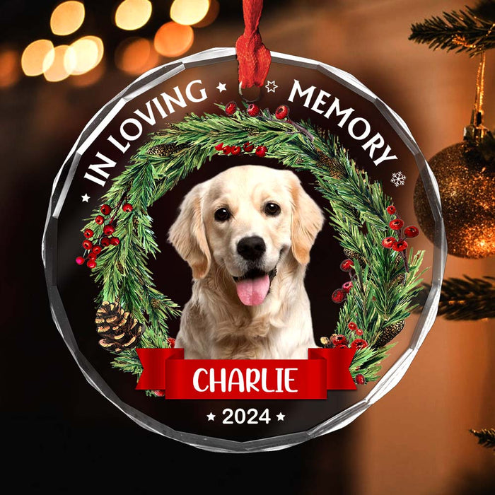 Personalized Christmas, Memorial Gift Custom Photo In Loving Memory Circle Glass Ornament 35161 1