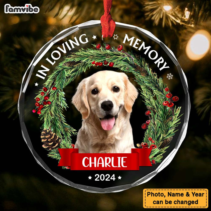 Personalized Christmas, Memorial Gift Custom Photo In Loving Memory Circle Glass Ornament 35161 1