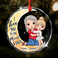 Personalized Grandma & Grandkid On Moon Christmas Circle Glass Ornament 35162 thumb 1