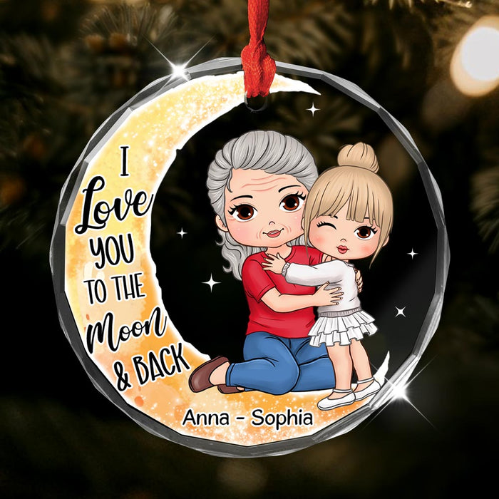 Personalized Grandma & Grandkid On Moon Christmas Circle Glass Ornament 35162 1