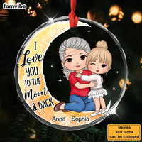 Personalized Grandma & Grandkid On Moon Christmas Circle Glass Ornament 35162 thumb 1