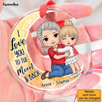 Personalized Grandma & Grandkid On Moon Christmas Circle Glass Ornament 35162 thumb 1