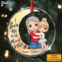 Personalized Grandma & Grandkid On Moon Christmas Circle Glass Ornament 35162 thumb 1