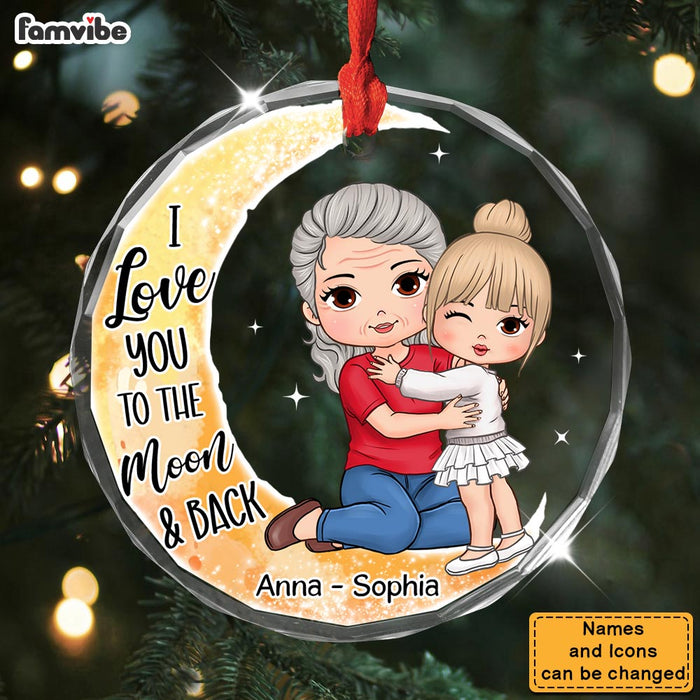Personalized Grandma & Grandkid On Moon Christmas Circle Glass Ornament 35162 1