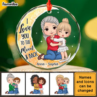 Personalized Grandma & Grandkid On Moon Christmas Circle Glass Ornament 35162 thumb 1