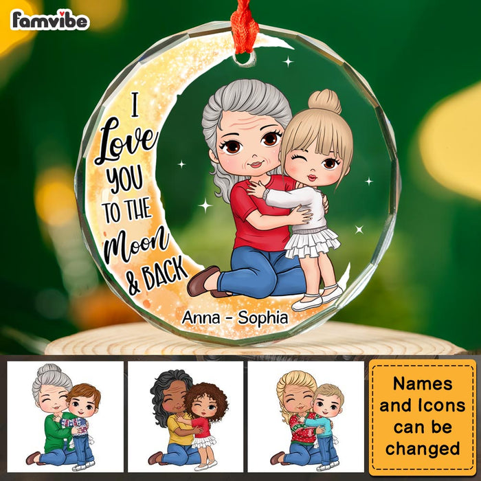 Personalized Grandma & Grandkid On Moon Christmas Circle Glass Ornament 35162 1