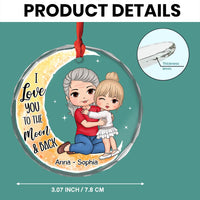 Personalized Grandma & Grandkid On Moon Christmas Circle Glass Ornament 35162 thumb 1