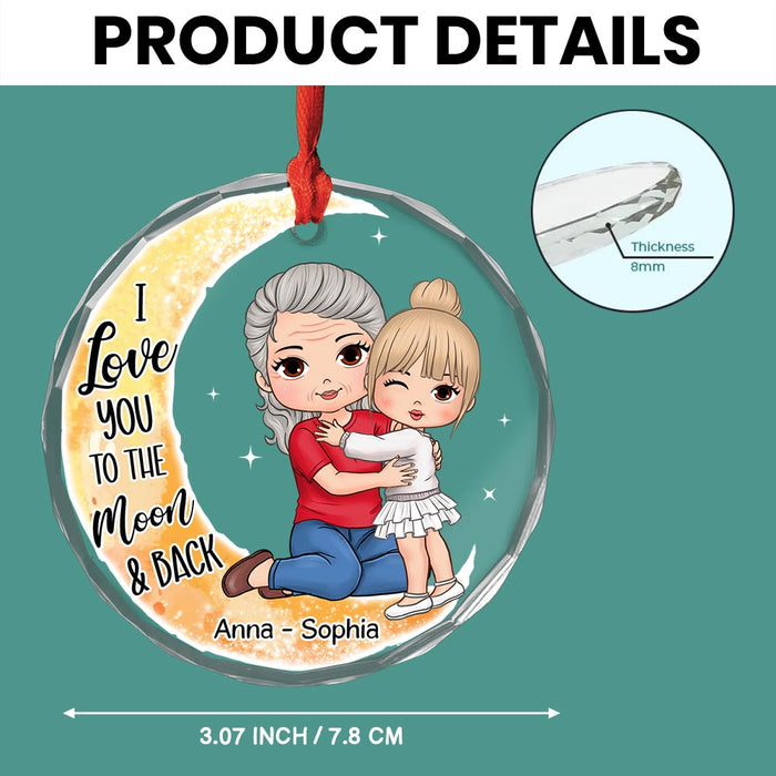 Personalized Grandma & Grandkid On Moon Christmas Circle Glass Ornament 35162 1