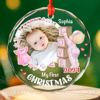 Personalized Gift For Baby First Christmas Circle Glass Ornament 35169 thumb 1