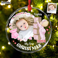 Personalized Gift For Baby First Christmas Circle Glass Ornament 35169 thumb 1