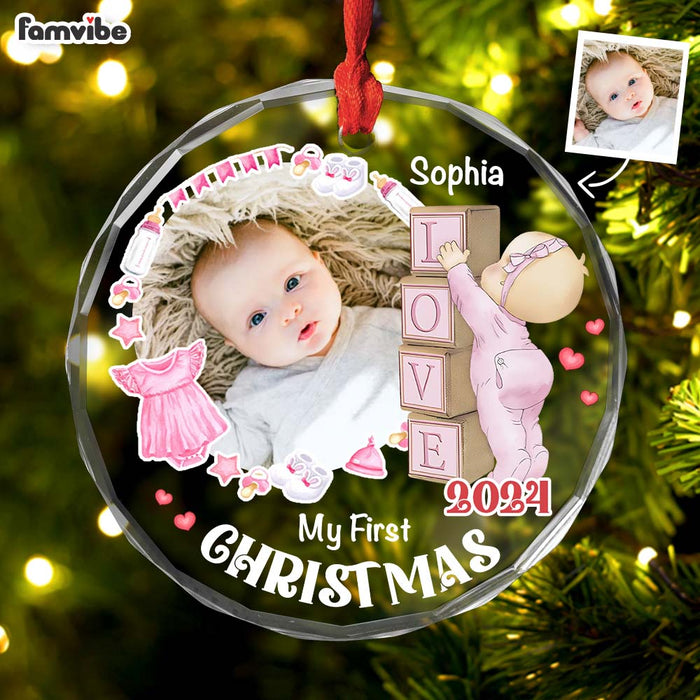 Personalized Gift For Baby First Christmas Circle Glass Ornament 35169 1
