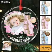 Personalized Gift For Baby First Christmas Circle Glass Ornament 35169 thumb 1
