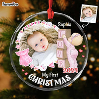 Personalized Gift For Baby First Christmas Circle Glass Ornament 35169 thumb 1