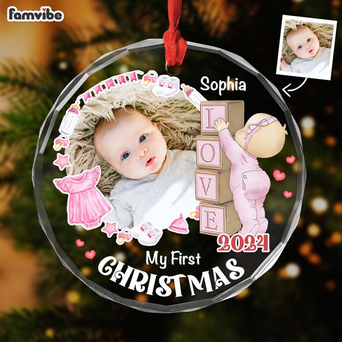 Personalized Gift For Baby First Christmas Circle Glass Ornament 35169 1