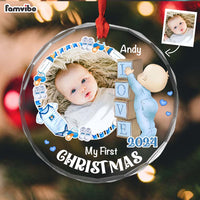 Personalized Gift For Baby First Christmas Circle Glass Ornament 35169 thumb 1