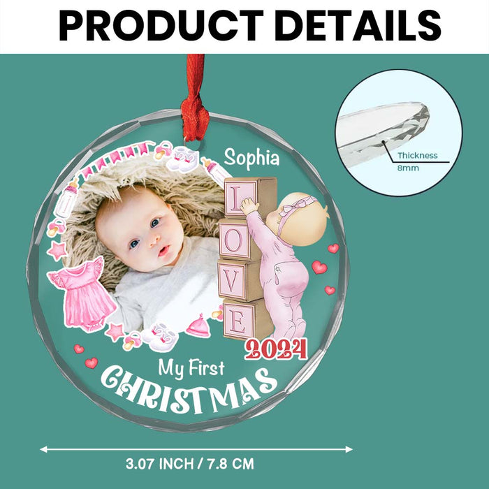 Personalized Gift For Baby First Christmas Circle Glass Ornament 35169 1