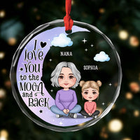 Personalized Grandma & Grandkid On Moon Christmas Circle Glass Ornament 35176 thumb 1