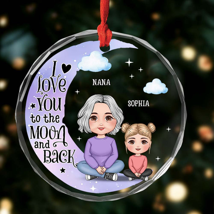 Personalized Grandma & Grandkid On Moon Christmas Circle Glass Ornament 35176 1