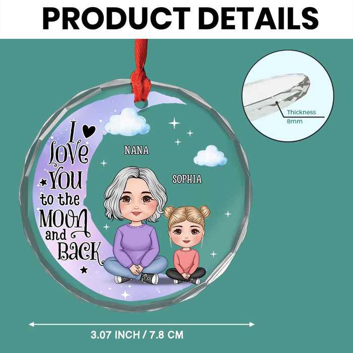 Personalized Grandma & Grandkid On Moon Christmas Circle Glass Ornament 35176 1