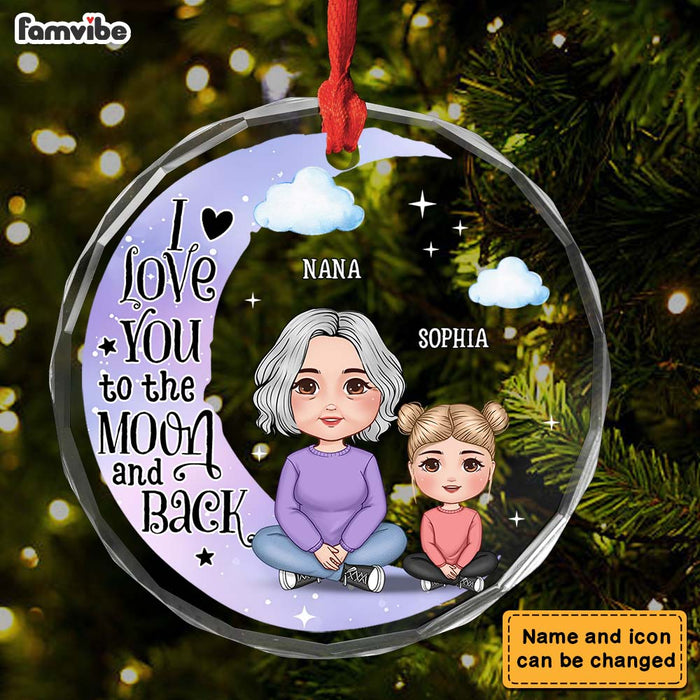 Personalized Grandma & Grandkid On Moon Christmas Circle Glass Ornament 35176 1