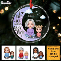 Personalized Grandma & Grandkid On Moon Christmas Circle Glass Ornament 35176 thumb 1