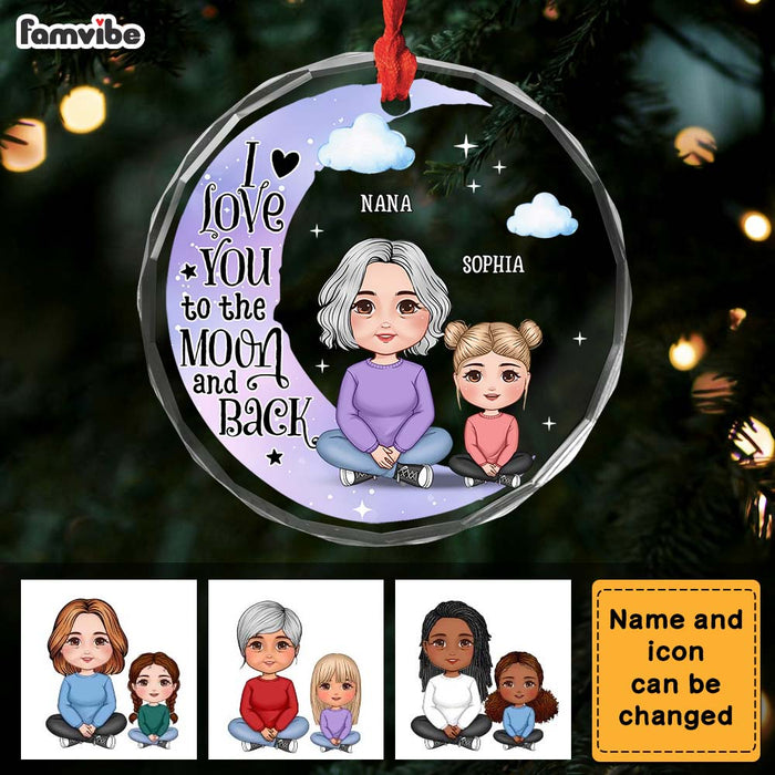 Personalized Grandma & Grandkid On Moon Christmas Circle Glass Ornament 35176 1