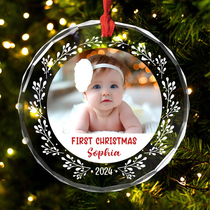Personalized Baby Photo Ornament for First Christmas Circle Glass Ornament 35210 1
