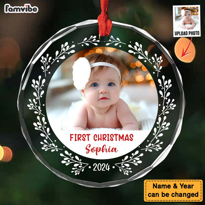 Personalized Baby Photo Ornament for First Christmas Circle Glass Ornament 35210 1