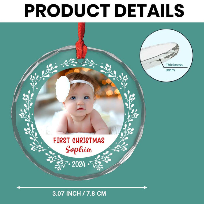 Personalized Baby Photo Ornament for First Christmas Circle Glass Ornament 35210 1