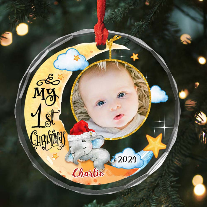 Personalized Baby's First Christmas Animal Upload Photo Circle Glass Ornament 35218 1