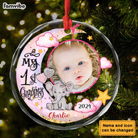 Personalized Baby's First Christmas Animal Upload Photo Circle Glass Ornament 35218 thumb 1
