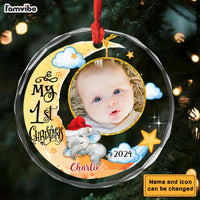 Personalized Baby's First Christmas Animal Upload Photo Circle Glass Ornament 35218 thumb 1