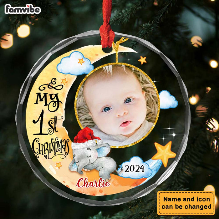 Personalized Baby's First Christmas Animal Upload Photo Circle Glass Ornament 35218 1