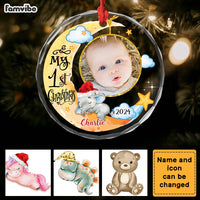 Personalized Baby's First Christmas Animal Upload Photo Circle Glass Ornament 35218 thumb 1