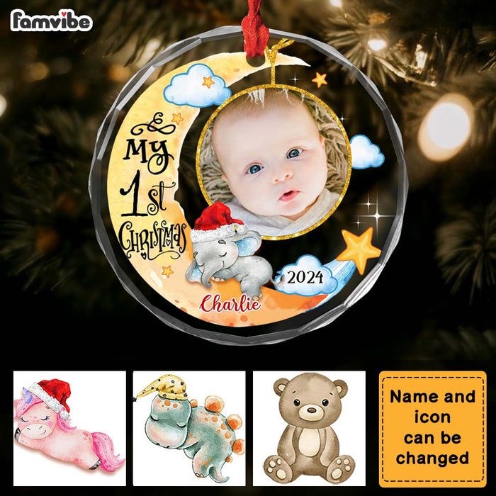 Personalized Baby's First Christmas Animal Upload Photo Circle Glass Ornament 35218 1