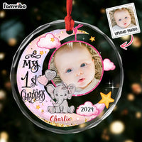 Personalized Baby's First Christmas Animal Upload Photo Circle Glass Ornament 35218 thumb 1