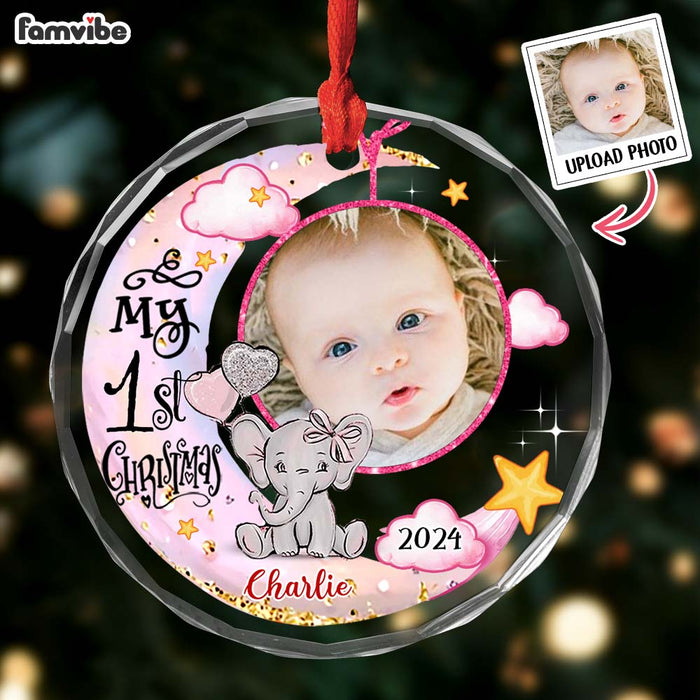 Personalized Baby's First Christmas Animal Upload Photo Circle Glass Ornament 35218 1