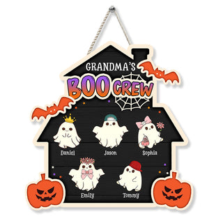 Personalized Gift For Grandma Halloween Boo Crew Wood Sign 35221 Primary Mockup