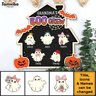 Personalized Gift For Grandma Halloween Boo Crew Wood Sign 35221 Primary Mockup