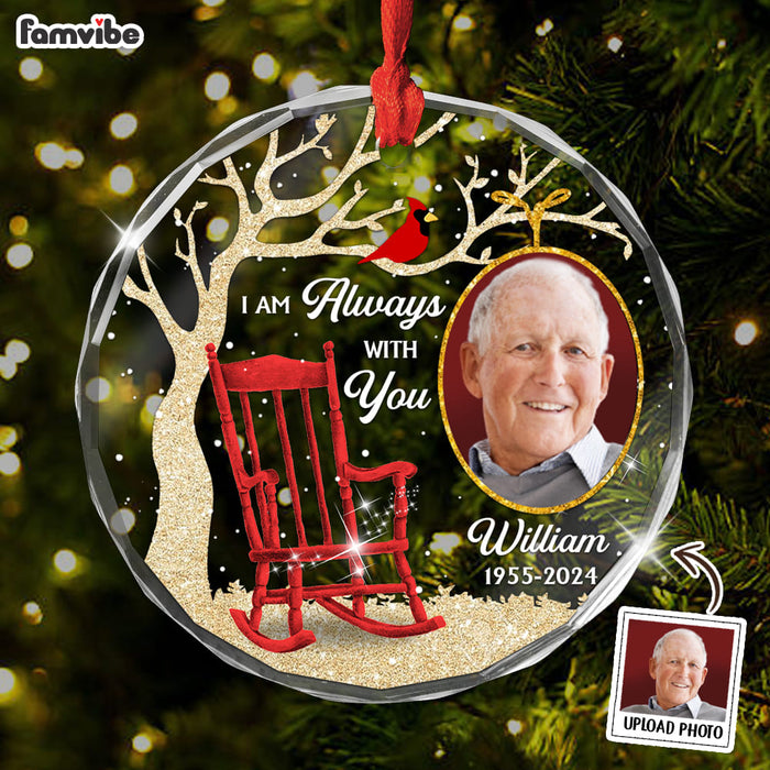 Personalized Memorial Gift Custom Photo I'm Always With You Circle Glass Ornament 35233 1