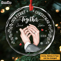 Personalized Gift For Couple Holding Hands Our First Christmas Circle Glass Ornament 35266 thumb 1