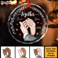 Personalized Gift For Couple Holding Hands Our First Christmas Circle Glass Ornament 35266 thumb 1
