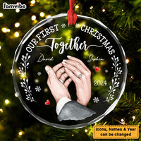 Personalized Gift For Couple Holding Hands Our First Christmas Circle Glass Ornament 35266 thumb 1