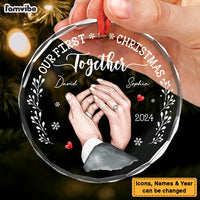 Personalized Gift For Couple Holding Hands Our First Christmas Circle Glass Ornament 35266 thumb 1