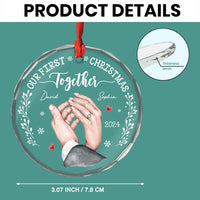 Personalized Gift For Couple Holding Hands Our First Christmas Circle Glass Ornament 35266 thumb 1