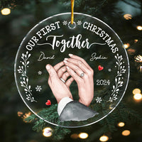 Personalized Gift For Couple Holding Hands Our First Christmas New Acrylic Circle Ornament 35317 thumb 1