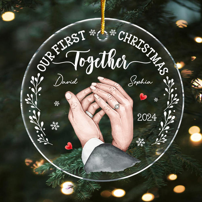 Personalized Gift For Couple Holding Hands Our First Christmas New Acrylic Circle Ornament 35317 1