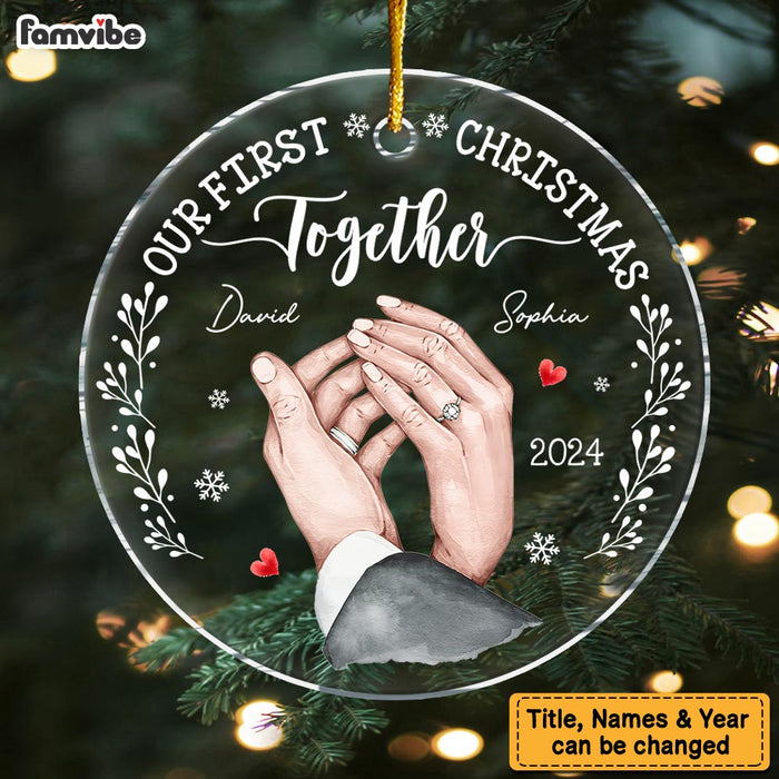 Personalized Gift For Couple Holding Hands Our First Christmas New Acrylic Circle Ornament 35317 1
