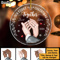 Personalized Gift For Couple Holding Hands Our First Christmas New Acrylic Circle Ornament 35317 thumb 1